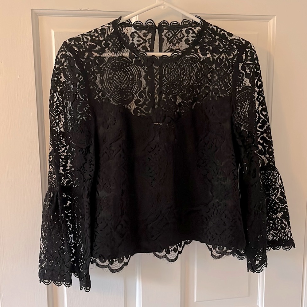 BB Dakota Black Lace Bell Sleeve Blouse